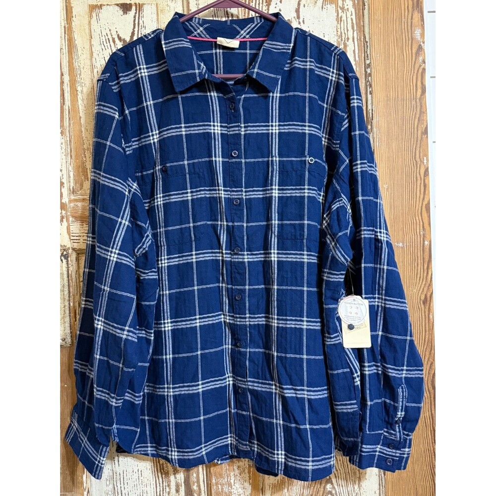 Women's St. John's Bay Long Sleeve Cotton Flannel Top - Navy Plaid - 3x